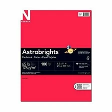 Wausau Astrobrights Cardstock, 8.5 x 11, Rocket Red, 65lb Cover, 100 Sheets