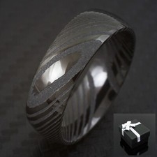 8mm Men's Smoky Black Damascus Steel Domed Wedding Band Ring Size 9-13