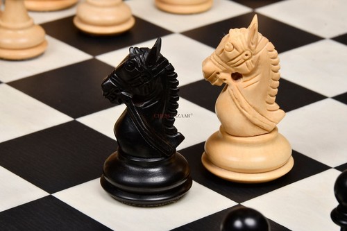 Chess Pieces in Ebonized and Boxwood with Black Anigre Chess Board - 3.2" King - Picture 16 of 17