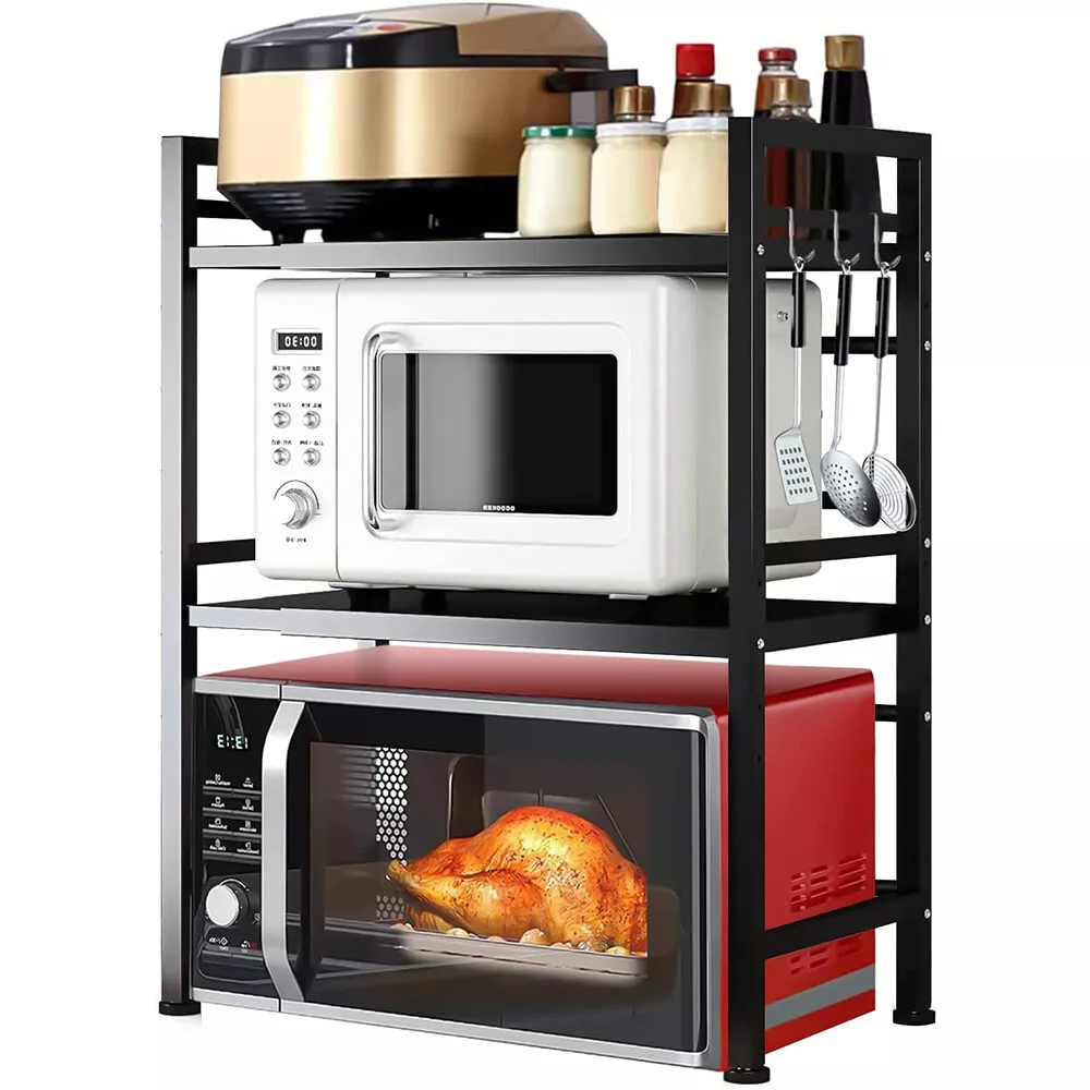 3 Tier Metal Microwave Oven Rack Stand Storage Holder Kitchen Corner Shelf Black
