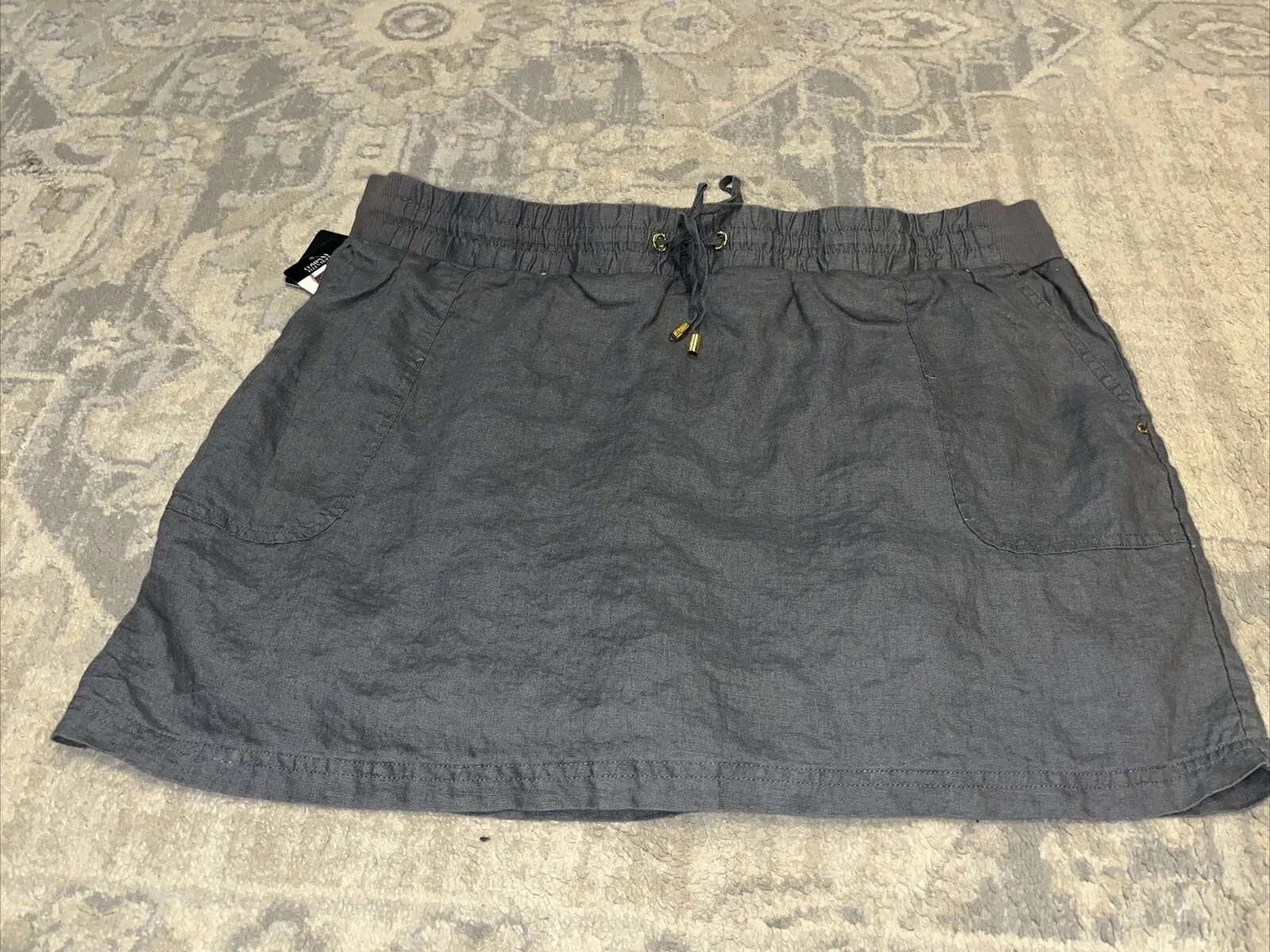 New Ellen Tracy & Co Gray Skort Skirt With Shorts Linen Womens XXL 2XL Elastic