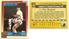 ANDY BENES 1989 TOPPS BASEBALL AUTOGRAPHED CARD 15 MAJOR LEAGUE DEBUT ROOKIE