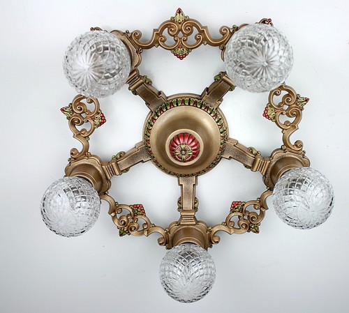Antique RIDDLE 30's ART DECO Flush Mount Ceiling Light Fixture CHANDELIER - Picture 3 of 5