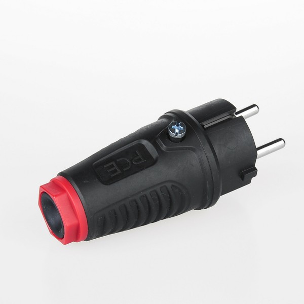 Pce Taurus2 Schutzkontaktstecker Schuko-Gummi-Stecker 250V 2SL IP54 Schwarz/Rot-image