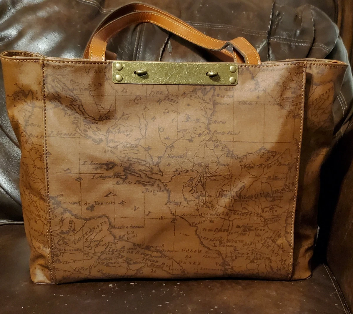 PATRICIA NASH CANVAS LEATHER SIGNATURE MAP TOTE PURSE NEW eBay