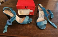 Vintage Charles Jourdan Blue Green Leather Heels 7 B France 