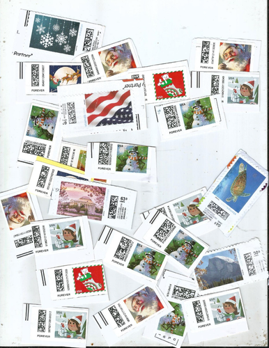25 MIXED HOLIDAY UNCANCELLD COMPUTER VENDED FOREVER STAMP,S
