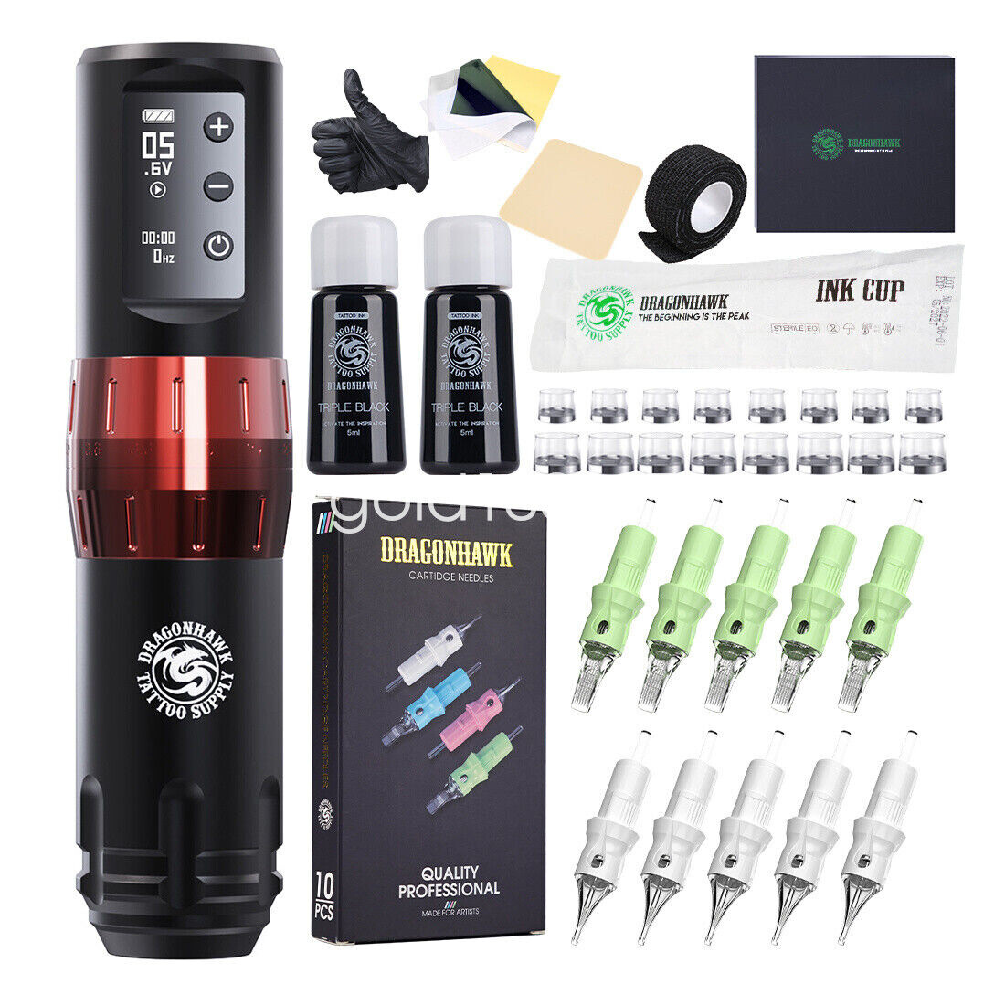 Kit de tatuaje inalámbrico Dragonhawk 2.4-4.2 Adjust Stroke Pen máquina cartucho tintas