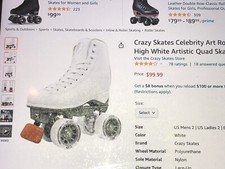Crazy Skates Celebrity Art Roller Skates - Classic High White Artistic Quad S...