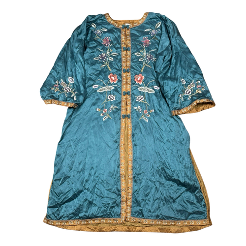 Soft Surroundings 100% Silk Turquoise Kimono Style Duster Women's Size L Boho