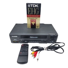 Sylvania SSV6001 4 Head Hi-Fi Stereo VCR Player VHS Recorder Remote & AV Cable