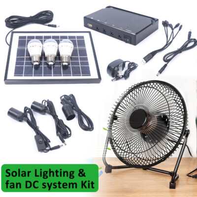Portable Outdoor Solar Panel Lighting System With Led Lamp Lighting & 8'' Fan