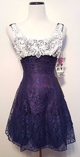 Vintage Zum Zum Party Dress Taffeta Blue Lace Prom Tooling NWT Sz 3/4