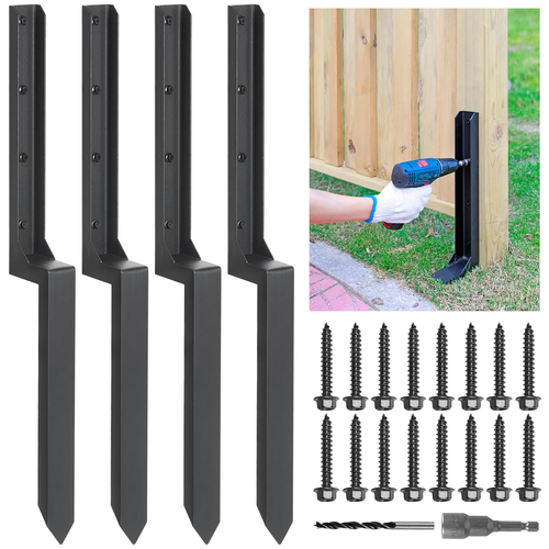 Heavy Duty Steel Fence Post Repair Stakes, Fence Post Anchor Ground Spike, for R
