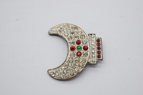 Vintage Rhinestone Brooch Pin Shriner Masonic Crown Tassel Holder Silver Tone - Picture 2 of 4