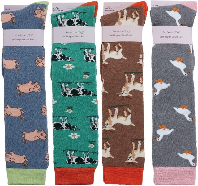 2 Pairs Ladies Knee High Equestrian Wellington Boot Socks Farm Animals UK 4-8