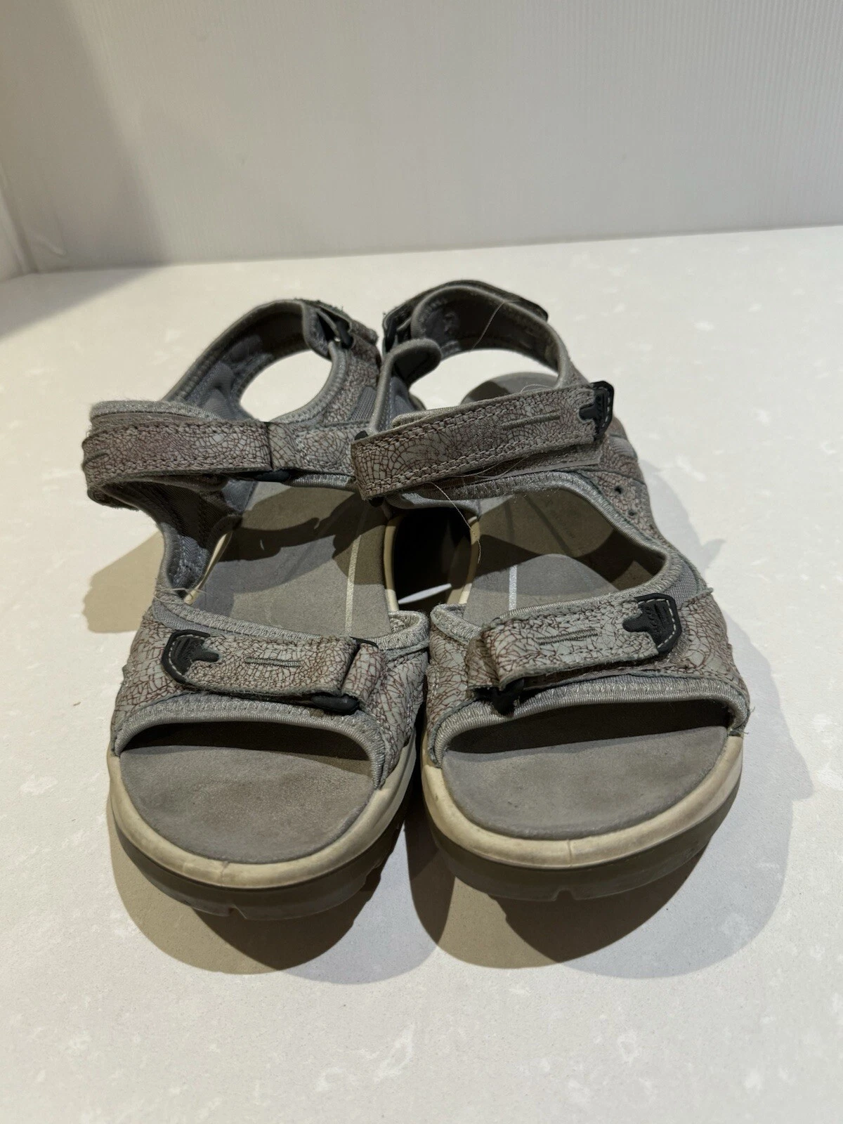 Sandali ECCO grigi donna taglia 41 US 10 10 5 pelle grigia gancio e passante comodi