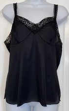 Vintage VASSARETTE Black Camisole Lingerie Top w/ Lace Adj Straps USA Size 36