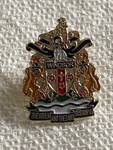 WINDSOR Ontario Coat Of Arms The River And The Land Sustain Us Lapel Hat Tie Pin