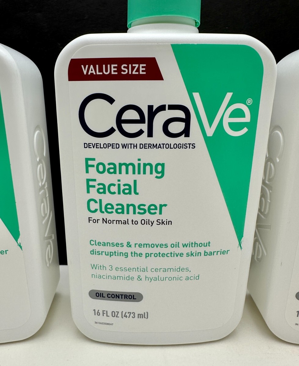 x3 CeraVe 16oz Fragrance Free Foaming Facial Cleanser for x3 CeraVe 16oz Fragrance Free Foaming Facial Cleanser for
