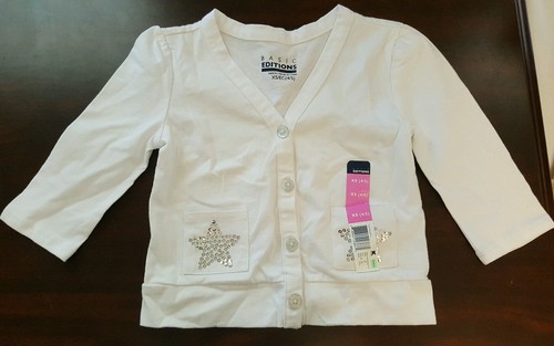 Girl's Cardigan White Silver Sparkly Basic Editions Size XS 4/5 NWT - Picture 4 of 4