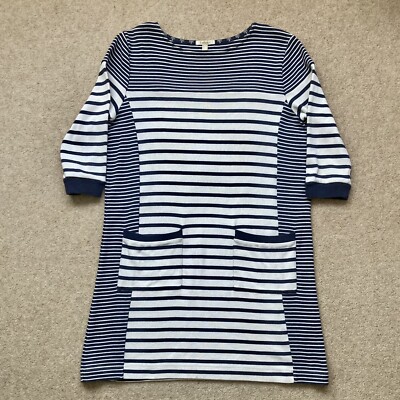 Barbour Rief Dress Women s White And Navy With Pockets 3/4 Sleeves Stripes Uk 12