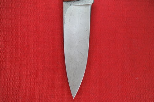 Fiddleback Forge Hiking Buddy by Andy Roy .14" Rainbow Damascus, Amboyna Burl - Picture 11 of 13