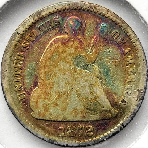 1872-P Seated Liberty Half Dime 5c Early Type Coin Good G+ NICE COLOR! 1872P