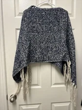 NWT Joan Vass Women's OS Cape Shawl Blue Cream Soft