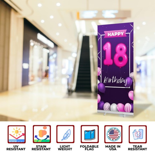 Birthday Sign Retractable Banner Stand | Backdrop Roll-up Banner Stand w/ Cover - Picture 23 of 174