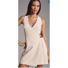 Anthropologie Sleeveless Mini Dress Faux Wrap Buckle Detail Neutral L