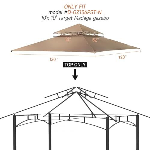 10X10 Replacement Canopy roof Cover Top Only for Target Madaga Gazebo(Khaki) - Bild 2 von 5