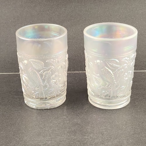 2 vasos Imperial Robin Bird blanco helado iridiscente vidrio de carnaval en relieve 8 oz - Imagen 5 de 9