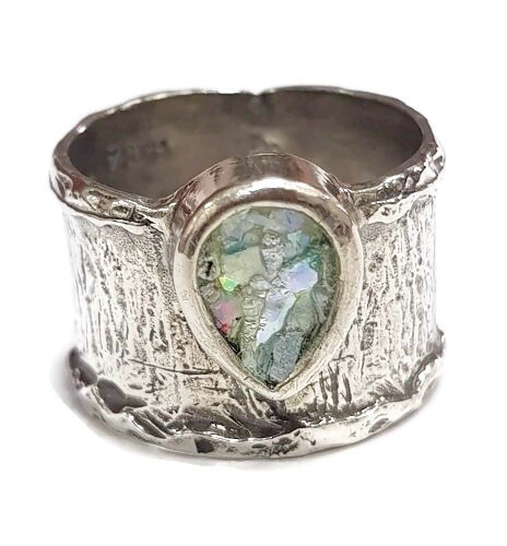 Roman Glass Fragments Ring Size 8 Silver 925 Ancient 0 B C Bluish Patina For Sale Online Ebay