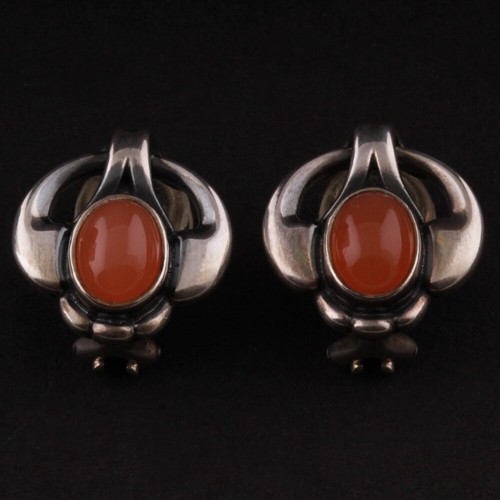 GEORG JENSEN Sterling Ear Clips Of The Year 2006 w. Orange Moonstone. DENMARK. - 第 1/4 張圖片