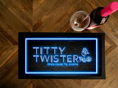 Bar runner Mat - The Titty Twister bar runner Blue Neon effect pubs clubs