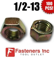 (Qty 100) 1/2-13 Grade 8 Finish Hex Nuts Yellow Zinc Plated Hardened 