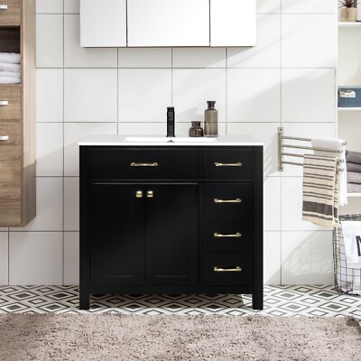 Eclife Bathroom Vanity Cabinet Set with Drop in Ceramic Vessel Sink Combo