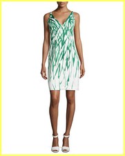 NWOT 365 MILLY LIZ WHITE GREEN BRUSHSTROKE PRINT STRETCH COTTON SHEATH DRESS 4