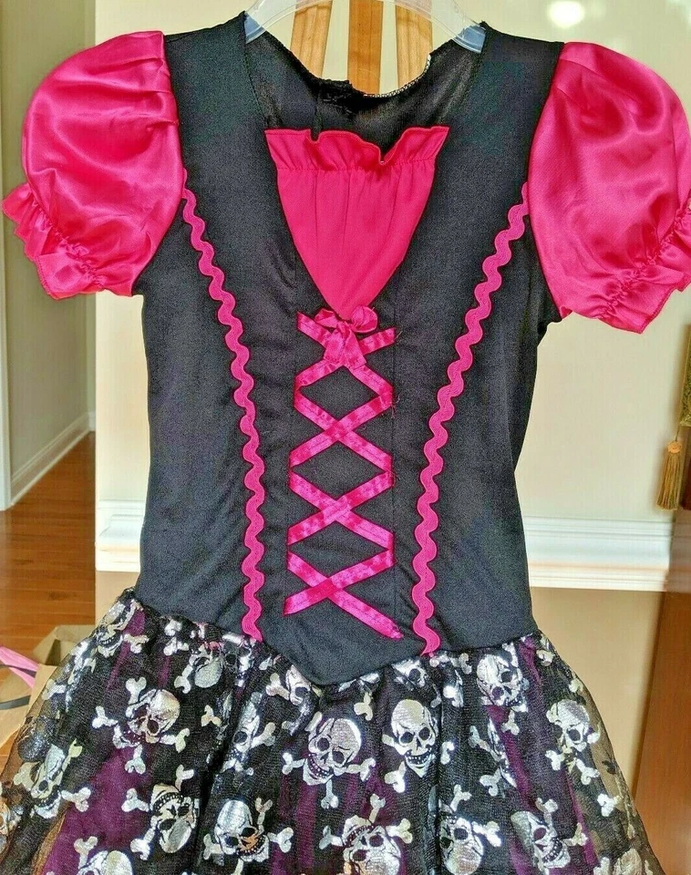 Superposición de satén y crepé rosa y negro para niñas con huesos y sculls Halloween talla 6-7 Foto 2 de 4