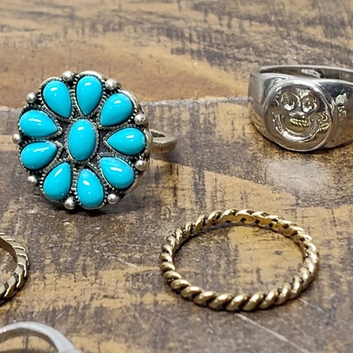 21 Ring Lot costume fashion jewelry turquoise amethyst large finger silver tone - Picture 4 of 19