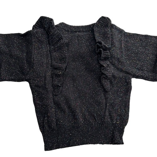 Art Class Girls Black Ruffled Glitter Sweater 12M Target Holiday Puff Sleeve a - Picture 2 of 7