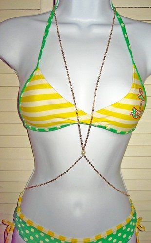 Gold Plated Single Pearl Body Chain Necklace Fashionable Bikini Jewelry _ BC-10 - Picture 2 of 5