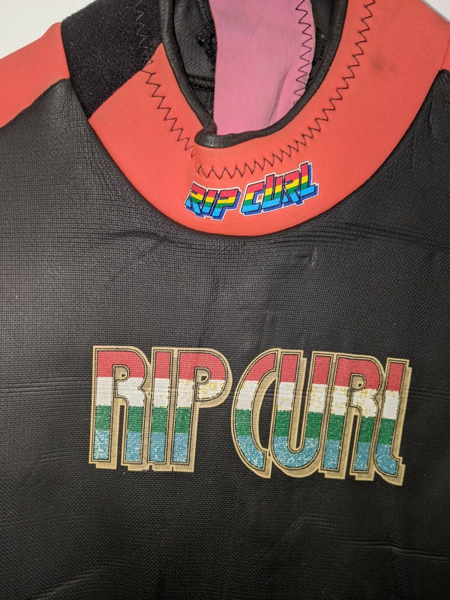 Vintage 90s Rip Curl Shorty Spring Wetsuit Neon Orange Blue