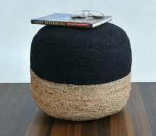 Ottoman Cover Natural Braided Jute Foot Stool Cover Floor Decor Modern Room Pouf