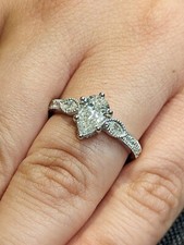De colección 3 Piedras 1.5Ct Pera Moissanita Chapado en Oro Blanco 14K Art Deco Boda Rin