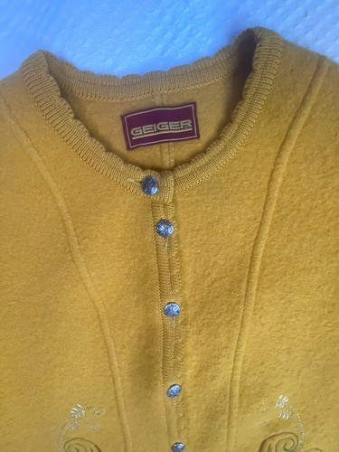 Geiger Classic Mustard Yellow Pure New Wool Jacket Size 40 Embroidered Austria - Picture 4 of 12