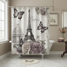 Pairs Eiffel Tower Shower Curtain, Vintage European Castle 70 X 70 Abstract Fr