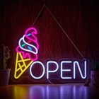 Ice Cream Open Neon Sign for Wall Décor Dimmable Business Store Drink Shop