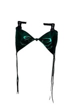 Women  s Metallic Emerald Green Triangle Bikini Top Tie Adjustable Shiny XXL